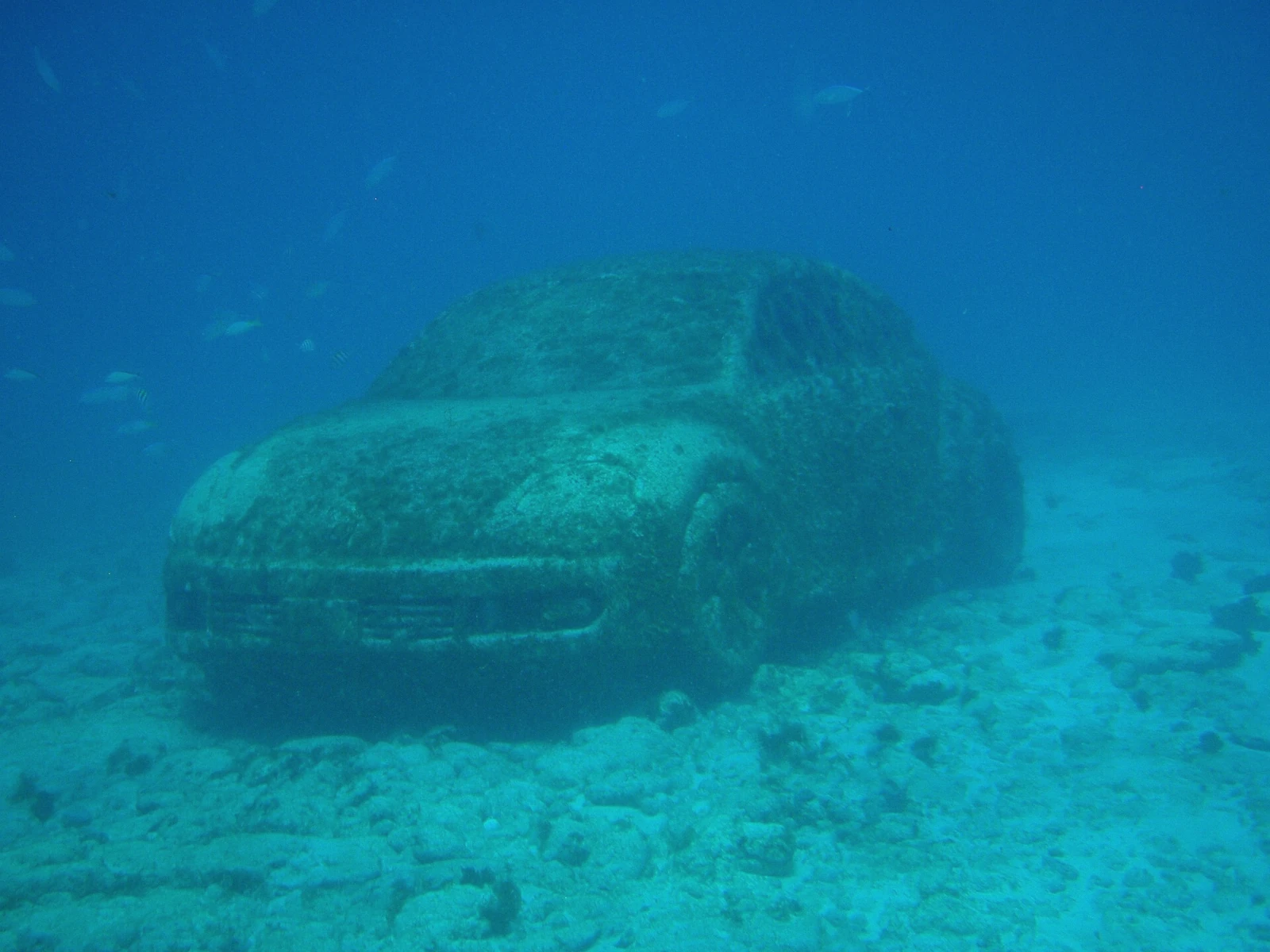 Volkswagen sculpture underwater at MUSA with snorkelers, snorkeling near Cancun, Mexico
